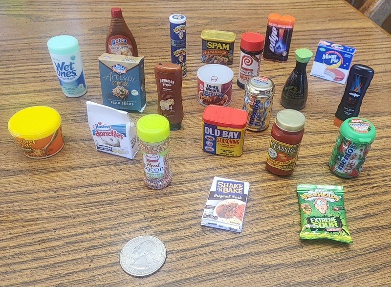 Mini Bran, Doll House, Mentos,  Moon Pie, Donettes, Old Bay, Doll House Items, 