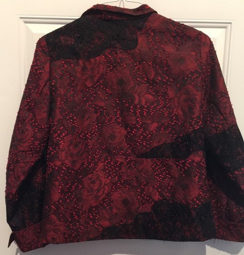 Coldwater Creek Black/Red Floral Textured Jacket Blazer w/ Lace & Beads PSmall - Picture 2 of 8