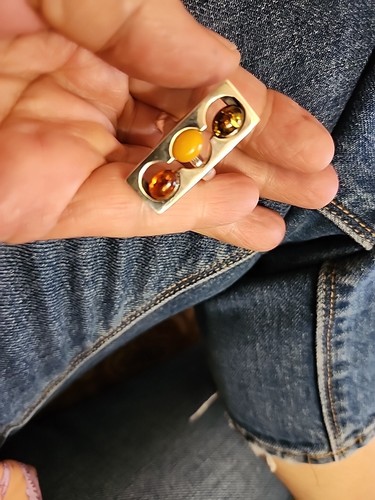 AMBER 3 STONE RECTANGLE,STERLING SILVER BEAUTIFUL Modernist Ring, NWOT 8 - Picture 8 of 10