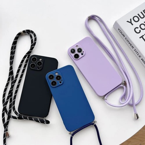 Crossbody Strap Lanyard Silicone Case For iPhone 15 11 12 13 14 Pro Max XR X XS - Photo 2 sur 12