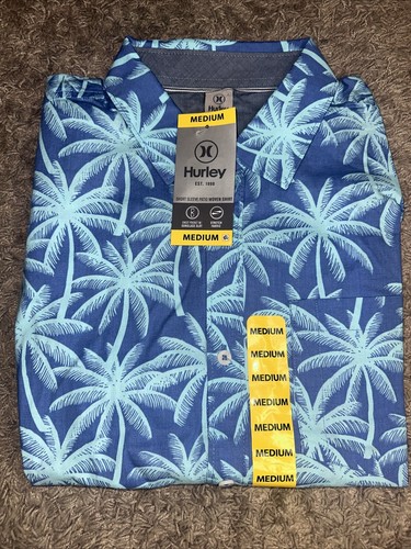 Men's Hurley Blue Medium Short Sleeve Woven Patio Shirt - Picture 4 of 9