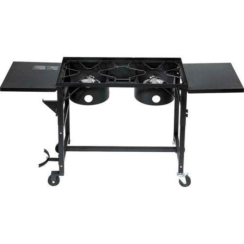 58,000 BTU Outdoor Double Burner Stove, Camping Cooking Station with Side Tables - Picture 6 of 7