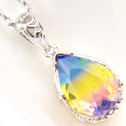 Wholesale 2 pcs Water Drop Bi Colored Tourmaline Gems Silver Pendant Earrings - Picture 3 of 6