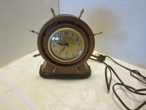 OROLOGIO vintage legno SETH THOMAS OROLOGIO NAUTICO NAVI RUOTA mogano anni 30 8" T - Foto 2 di 7