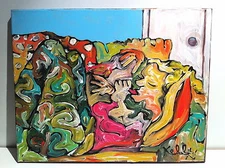Woman on Couch Original Acrylic Abstract Impressionist Painting Artist Signed