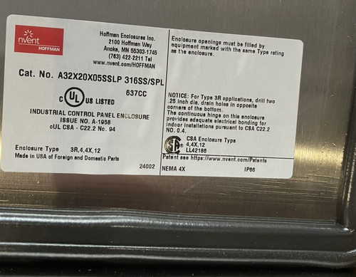 Siemens HOFFMAN 32”X 20”X 5” Stainless Industrial Electrical Enclosure - Picture 3 of 4