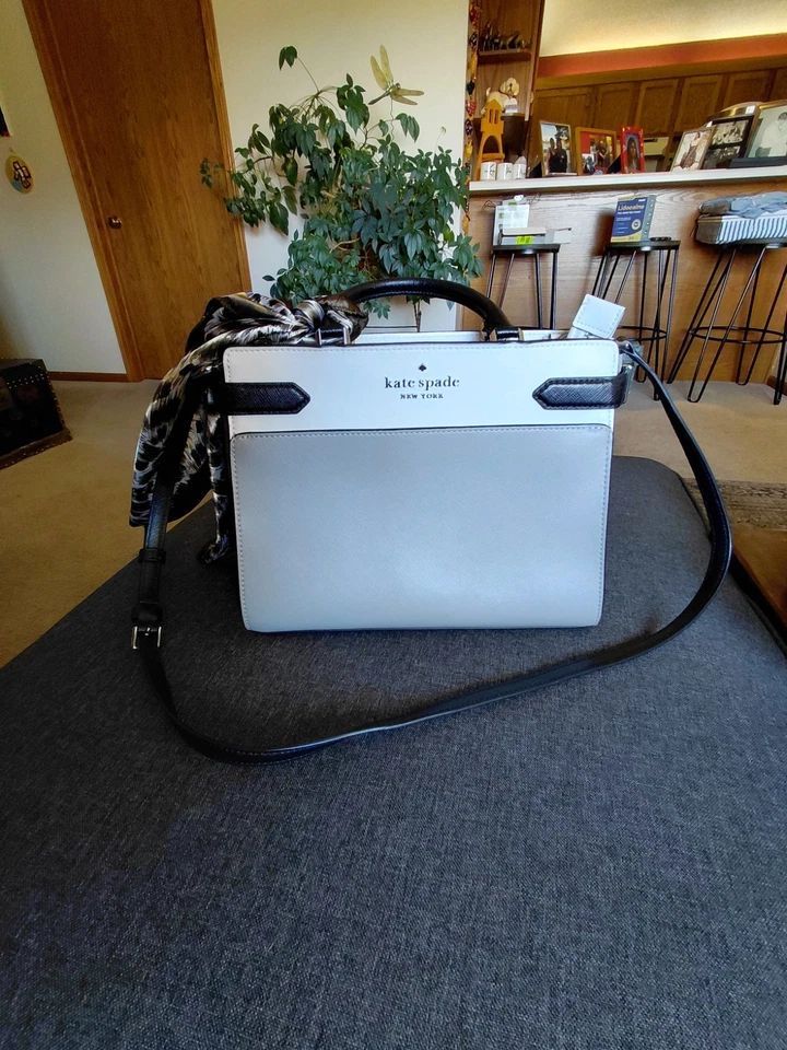 Kate Spade Gray/White Structured Crossbody Bag Adjustable Shoulder Purse, Medium - Image 2 of 4