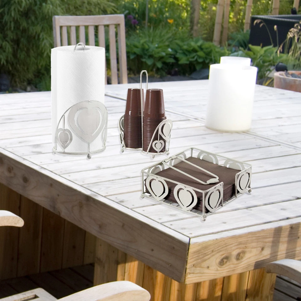 SET DA CUCINA IN METALLO STILE SHABBY CHIC DESIGN CUORE IN COLORE BIANCO - Immagine 2 di 2