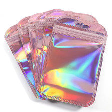  Iridescent Self Sealing Bags Pink Laser Plastic Pouches Resealable Zip Lock Pac