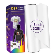 DTF Transfer Film Roll 13" x 328', A3+ Double-Sided Matte PET Heat Transfer P...