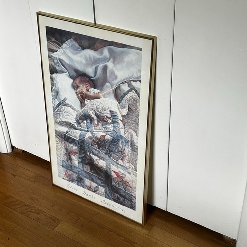 VTG 1988 Steve Hanks “Crib Quilt” Print Gold Metal Frame Large 20x32.5” - Picture 13 of 21