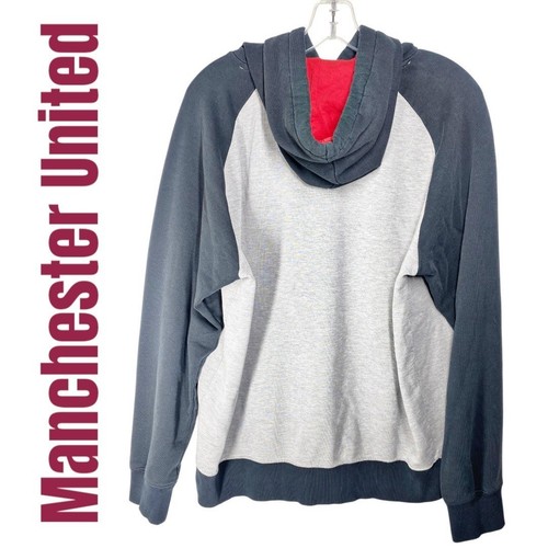 MANCHESTER UNITED FOOTBALL CLUB Vintage Hoodie MUFC Gray Blue Raglan, Size Large - Picture 8 of 9