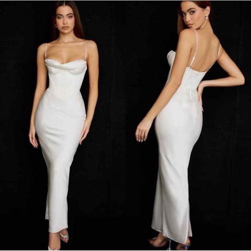NWT House of CB CHARMAINE Satin Ivory Corset Maxi Dress Sz Small $285 - Picture 4 of 9