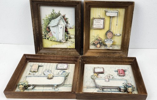Vtg 1974 Artmark 3D Picture Wall Art Bathroom Set Of 4 