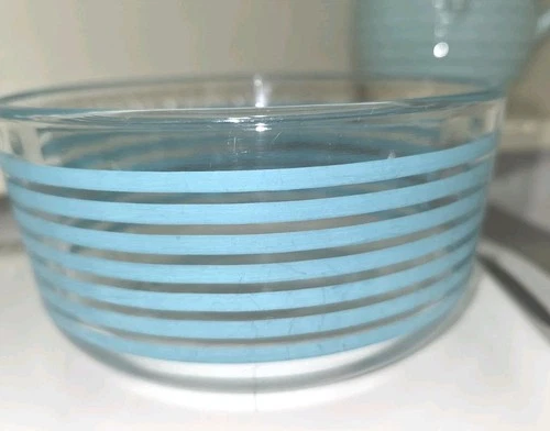 Teal Striped Pyrex Bowl