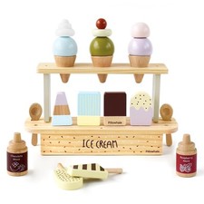 Wooden Ice Cream Toy, Pretend Play Food Toys, Ice Cream Counter Set for Kids,...