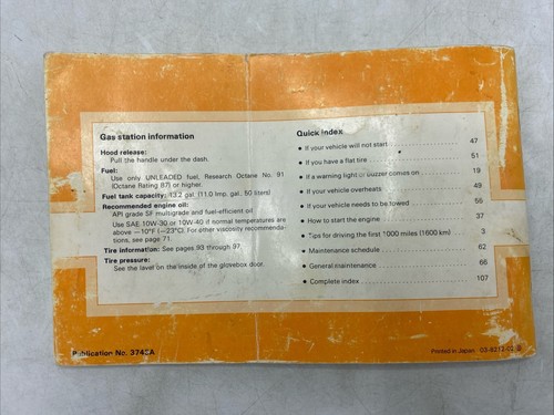 1983 Toyota 4WD Tercel DLX SR5 Wagon 1.5L Owner Operator Manual User Guide xz - Picture 2 of 18