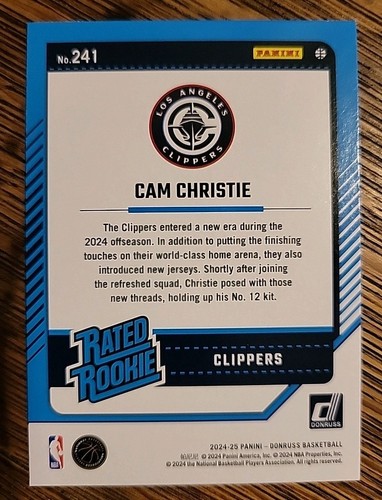 2024-25 Donruss #241 Cam Christie Rated Rookie RC - Los Angeles Clippers - Picture 2 of 2
