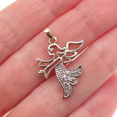 Ross Simons 925 Sterlingsilber 2-farbig echter Diamant Akzent Engel Charm Anhänger