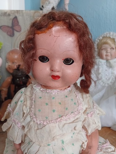Very Old Vintage Composition Doll 1920/30s. Sleepy Eyes And Mohair Wig - Picture 10 of 12