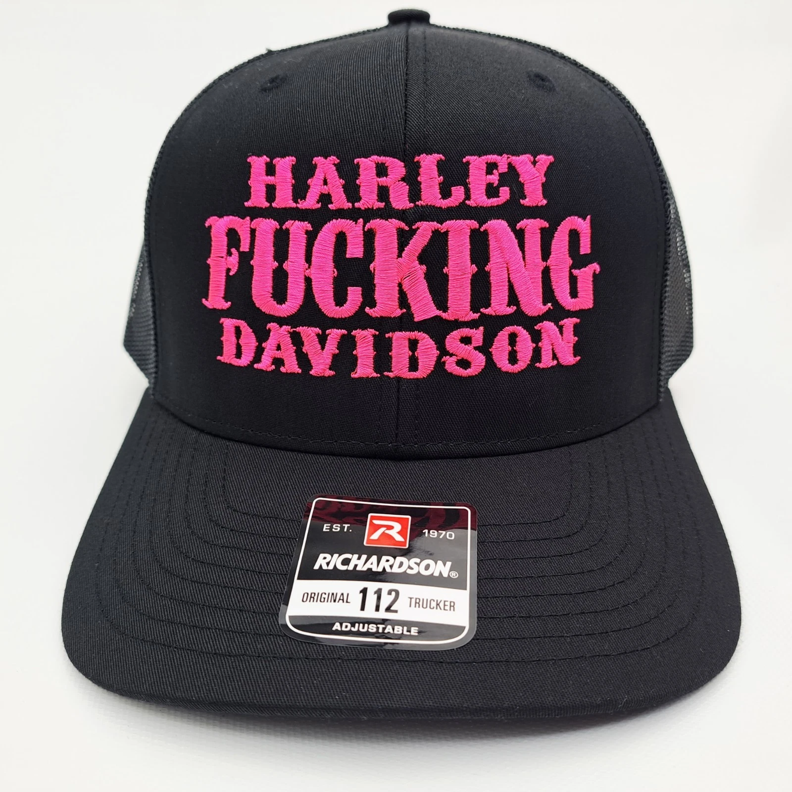 Harley F'ing Davidson With Hot Pink Text Black Richardson 112 Snapback Hat Cap