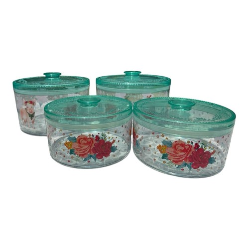 Pioneer Woman Canister Pigs Floral Cookie Treat Jars With Lids Clear Acrylic - Picture 3 of 15