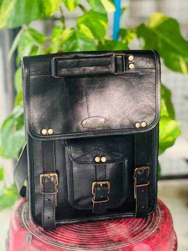 Schwarze Umhängetasche Herren Tasche Leder Sling Ziege echt Messenger Vintage Schulter - Bild 5 von 5