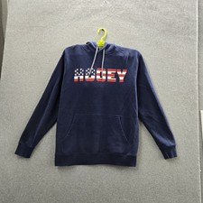 Hooey Men Hoodie L Navy Graphic Fleece Flag Logo Activewear Drawstring Pullover