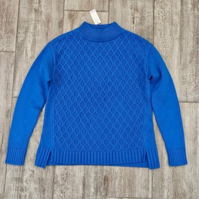 Talbots Honeycomb Mock Neck Sweater Size Petite P Cerulean Blue Preppy NEW