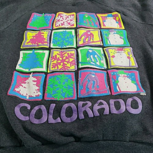 Vintage Colorado Sweatshirt Erwachsene Large grau Retro Neon Skigebiet Snowboard - Bild 2 von 9