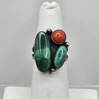 Vintage Carlos Diez Sterling Silver Natural Turquoise & Red Coral Ring Size 6.25