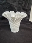 VTG  Fenton Hobnail Milk Glass Double Crimped Ruffled  Vase 8” #3859
