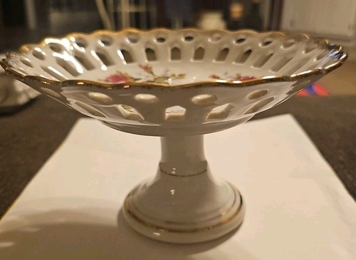 Vintage Bond Ware Netz Rosa Blumen Fuß Kompott Hergestellt in Japan - Bild 2 von 4