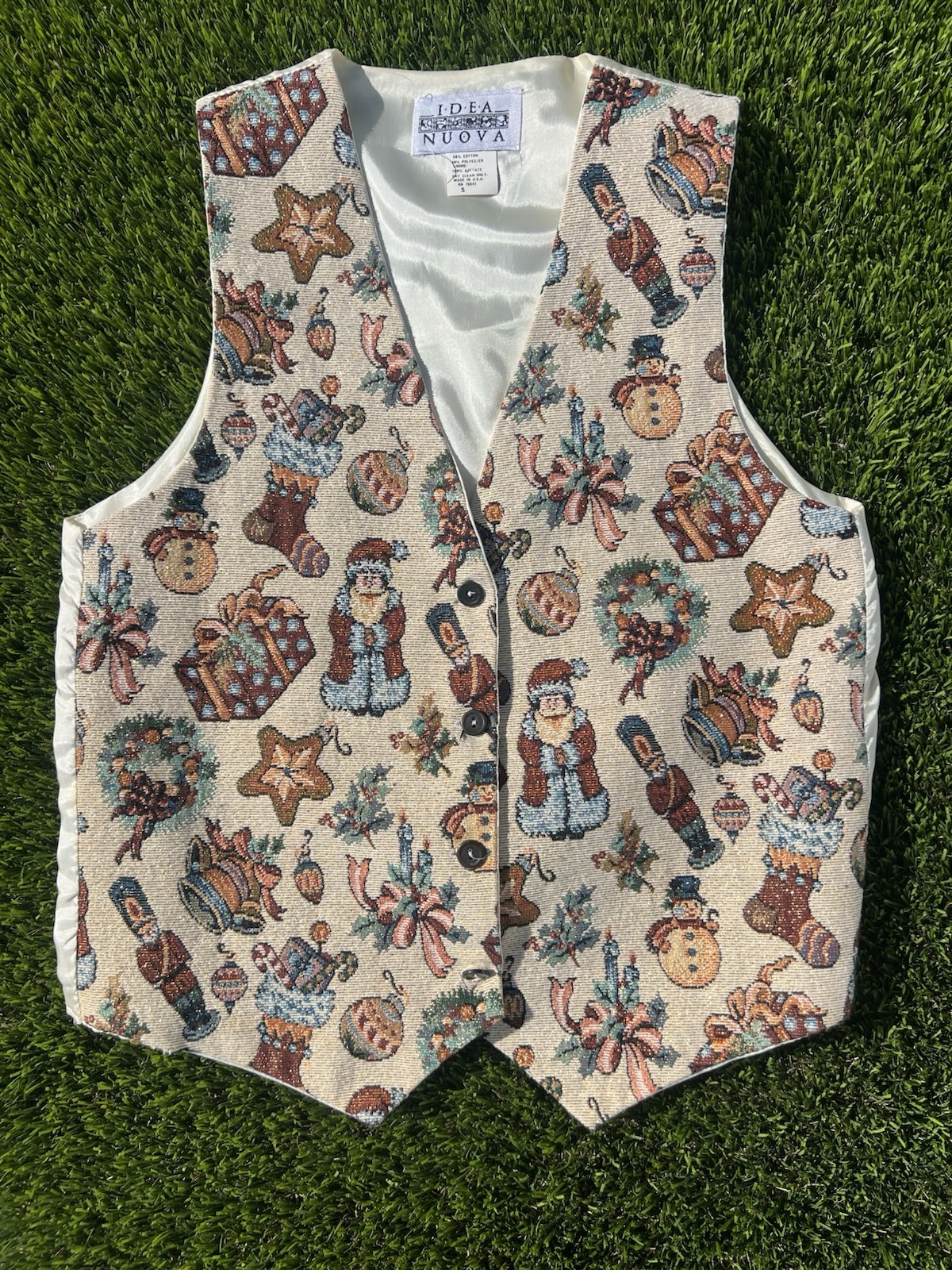 Idea Nuova Christmas Holiday Vest Small Tapestry Nutcracker Stocking Snowman VTG