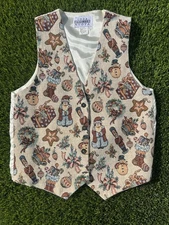Idea Nuova Christmas Holiday Vest Small Tapestry Nutcracker Stocking Snowman VTG