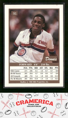Dennis Rodman 1990-91 SkyBox #91 Detroit Pistons - Picture 2 of 2