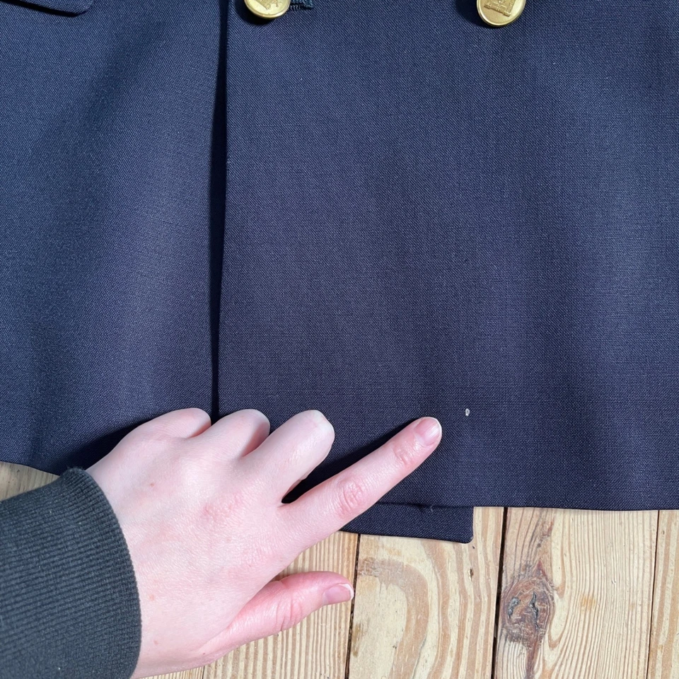 Brooks Brothers Blue/Purple Double Breast Blazer Gold Button Suede Elbow Patches - Image 4 of 4