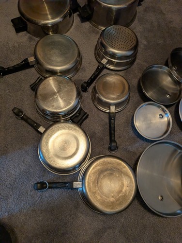 Vintage SALADMASTER 18-8 Tri-Clad Stainless Steel 15 Piece Cookware Set Made USA - Picture 2 of 13