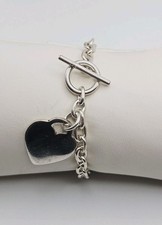 Sterling Silver Engravable Heart Charm Toggle Clasp 6mm Chain Bracelet 7.5"