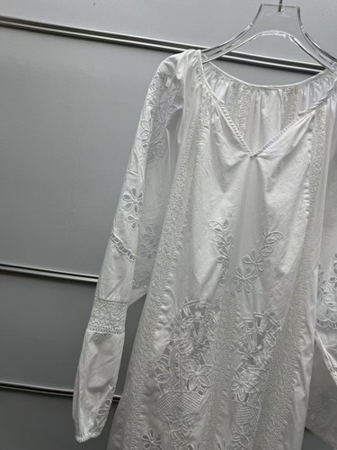 Vestido Largo Francés Retro Industria Pesada Calado Bordado Suelto Mangas Linterna - Imagen 11 de 15