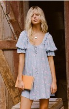 Spell and the Gypsy Collective Dolly Mini Dress Dusty Blue Size XXS