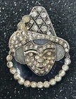 Vintage Art Deco Costume Jewelry Brooch Harlequin Face Enamel and Paste