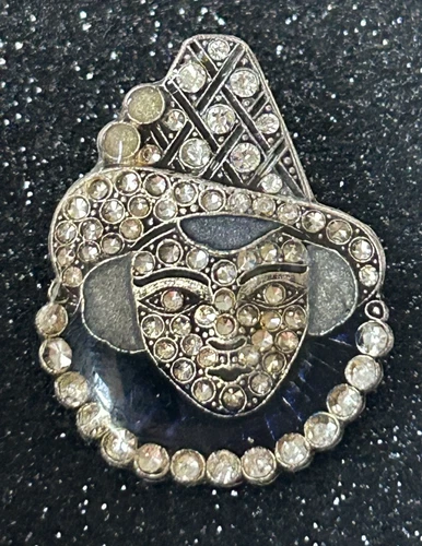 Vintage Art Deco Costume Jewelry Brooch Harlequin Face Enamel and Paste