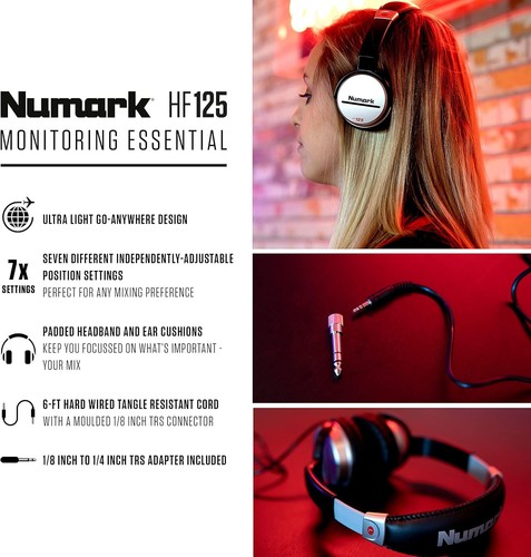 Numark HF125 DJ Headphones w/ 6ft Cable, 40mm Drivers, Closed-Back Design - Picture 2 of 6