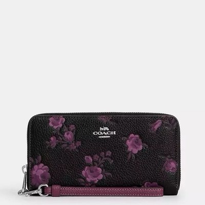 NWT Coach Long Zip Around Wallet With Floral Print CCL36 Black