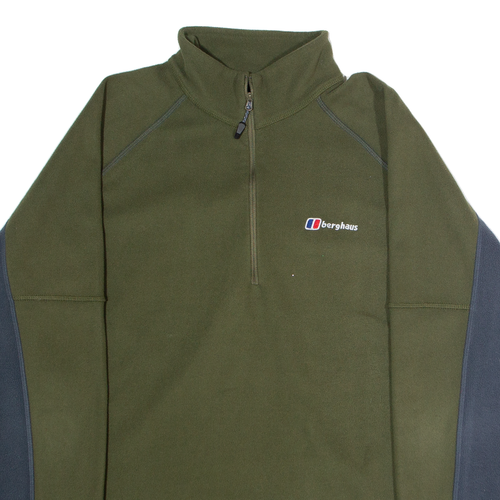 BERGHAUS Mens Patterned Fleece Green Colourblock 1/4 Zip XL - Picture 2 of 6