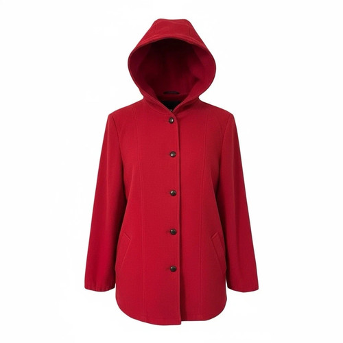 Abrigo Chaleco Mackintosh Vintage 100% Lana Talla 12 Hecho De Colección EE. UU. Con Capucha Rojo/Negro - Imagen 1 de 8