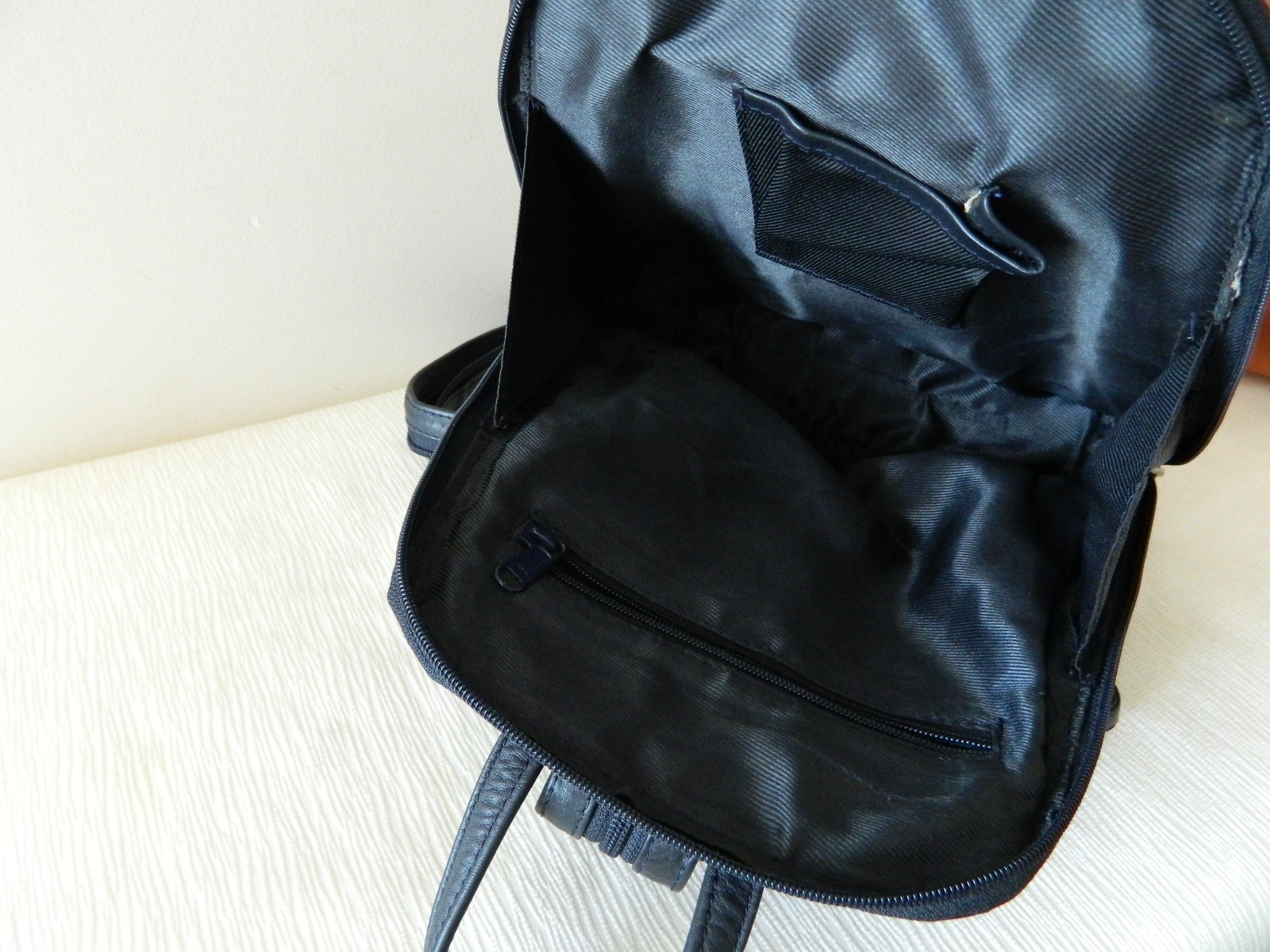 GENUINE LEATHER BACKPACK Trapezoid Solid Black Me… - image 10