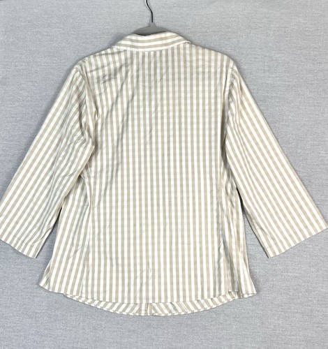 LAFAYETTE 148 Leigh Button Up Blouse SZ 12 Beige Ivory Gingham Plaid Stretch - Picture 3 of 8