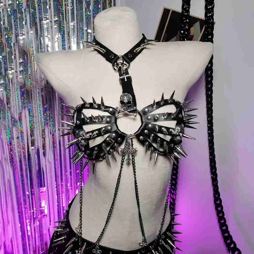 Digital Y2K TOPS Cross Skull Grunge BDSM Punk Rock Spike Studded Rivet Harajuku - Picture 10 of 14